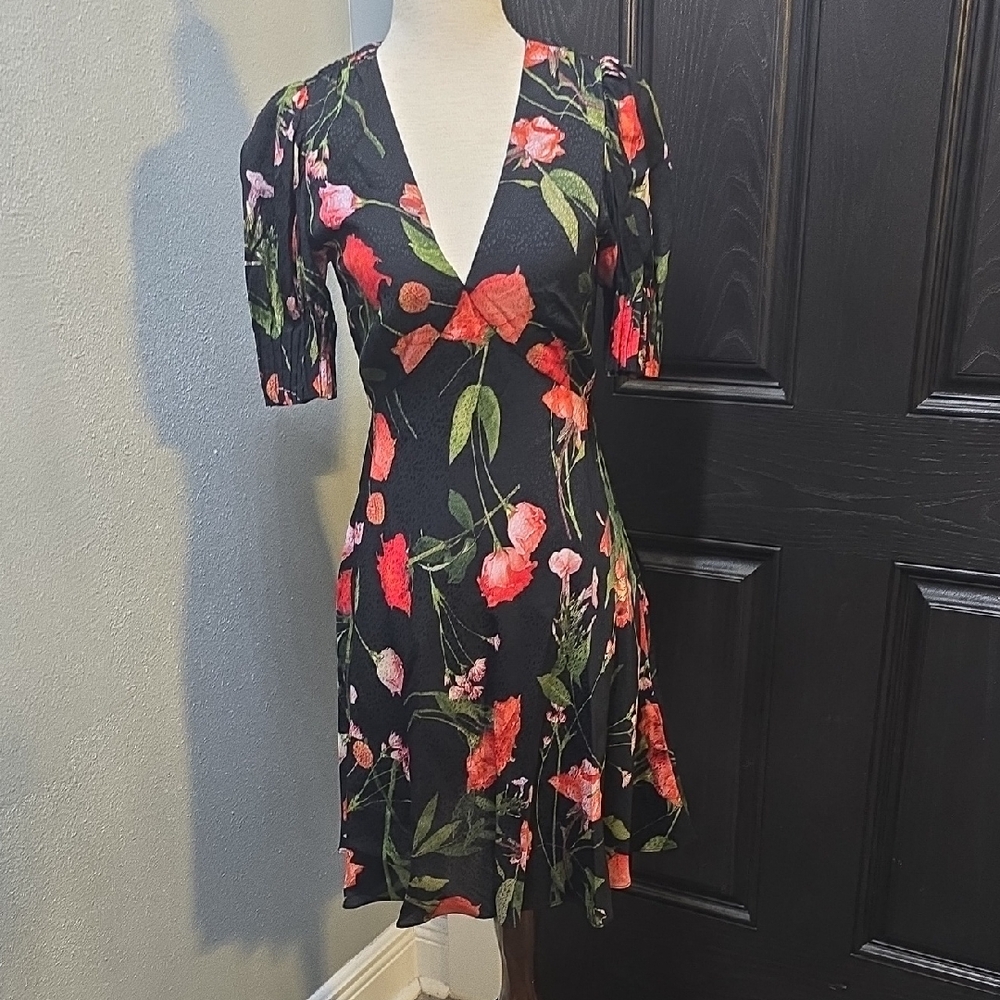 Ted Baker Black and Red Floral Midi Dress